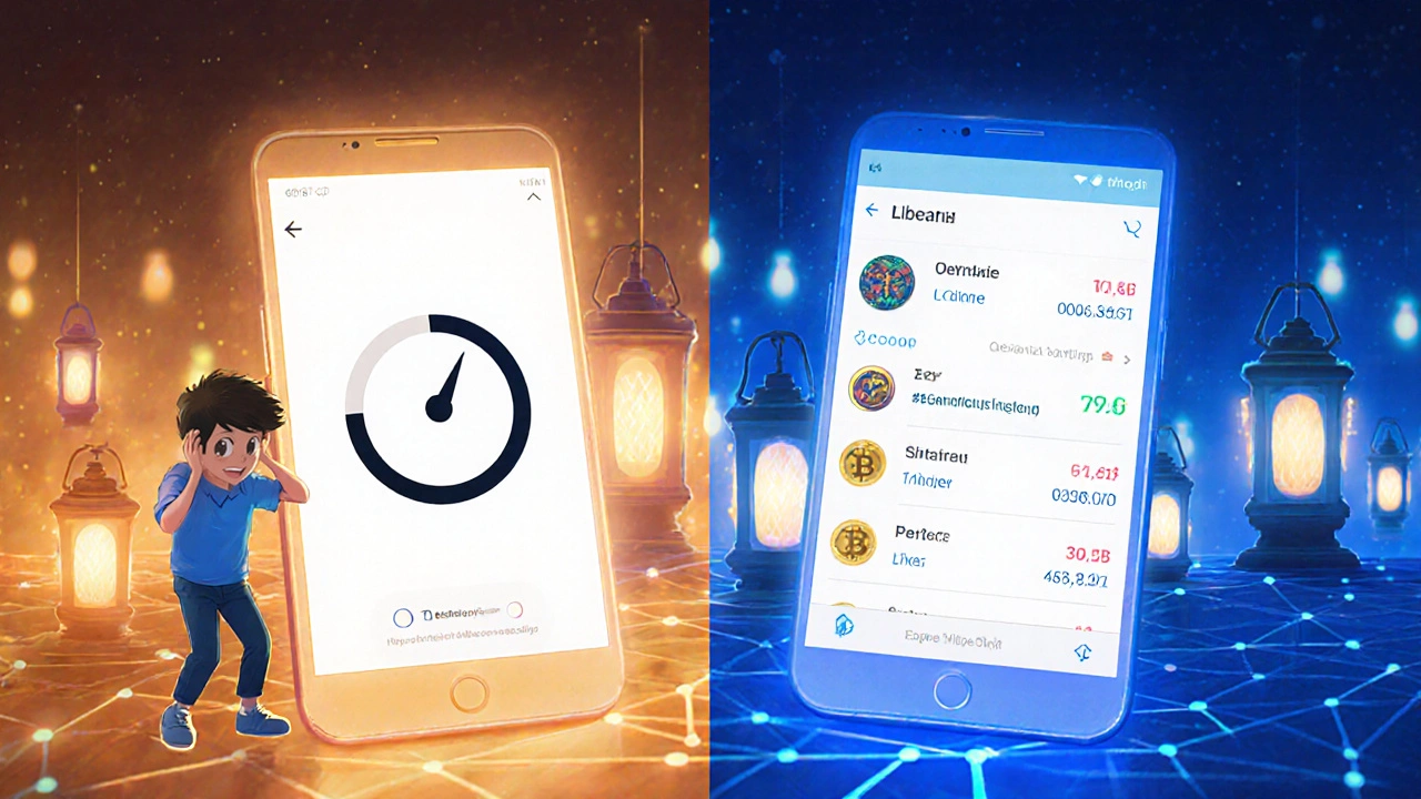 A split-screen showing slow dApp loading versus instant data access powered by The Graph&#039;s decentralized network.