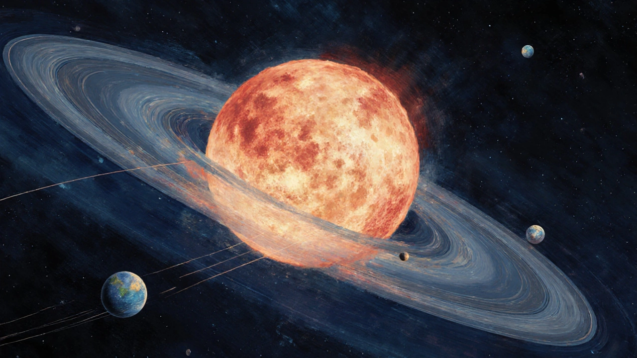 A star gently trembling in space as invisible planetary gravity pulls on its surface.