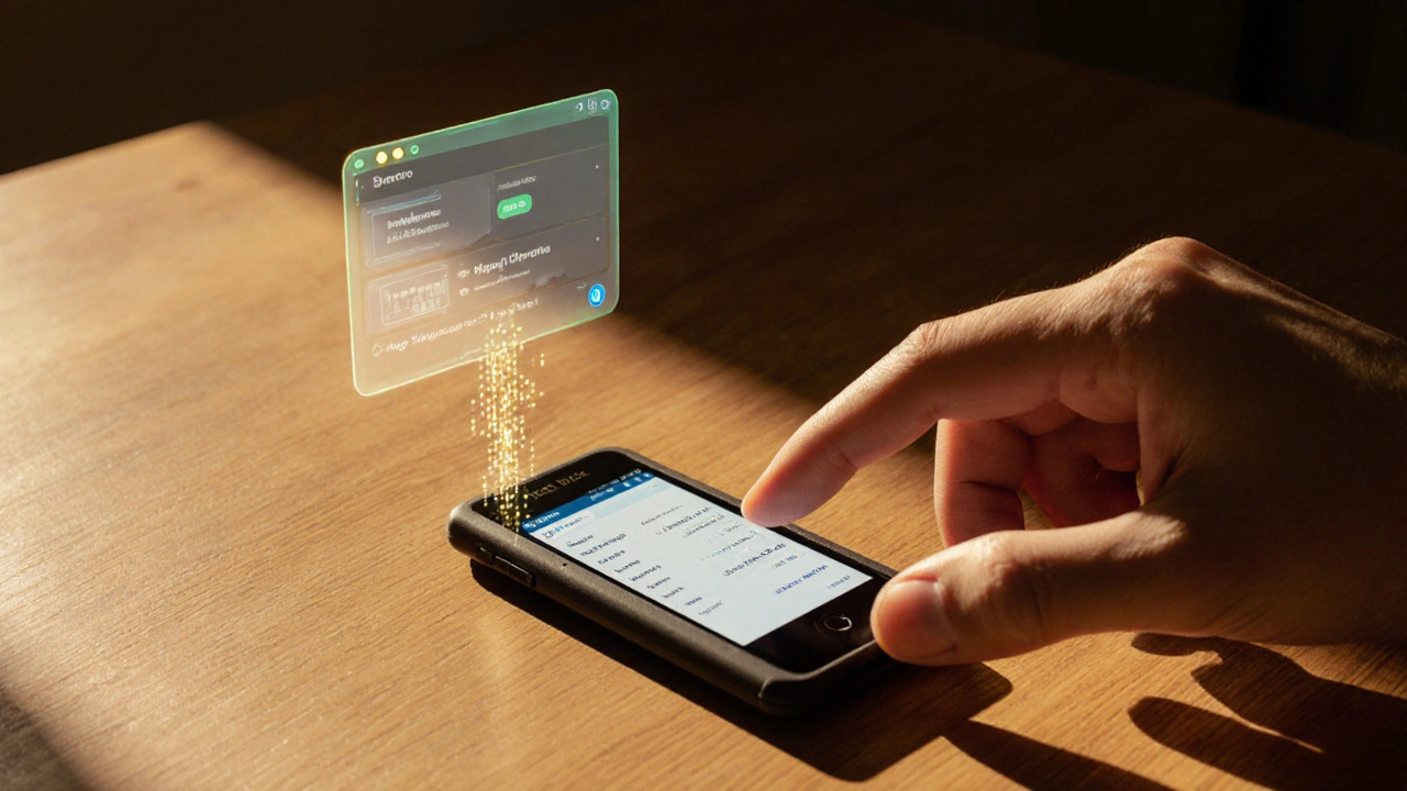 Person confirming crypto transaction on OneKey Pro device with digital transaction overlay visible.