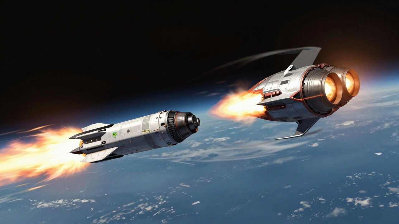 Starship rotating from horizontal to vertical position, engines igniting, plasma trails visible.