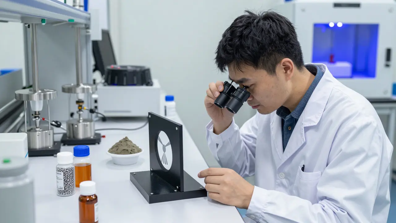 Scientists examining 3D-printed space radiation shield in cleanroom