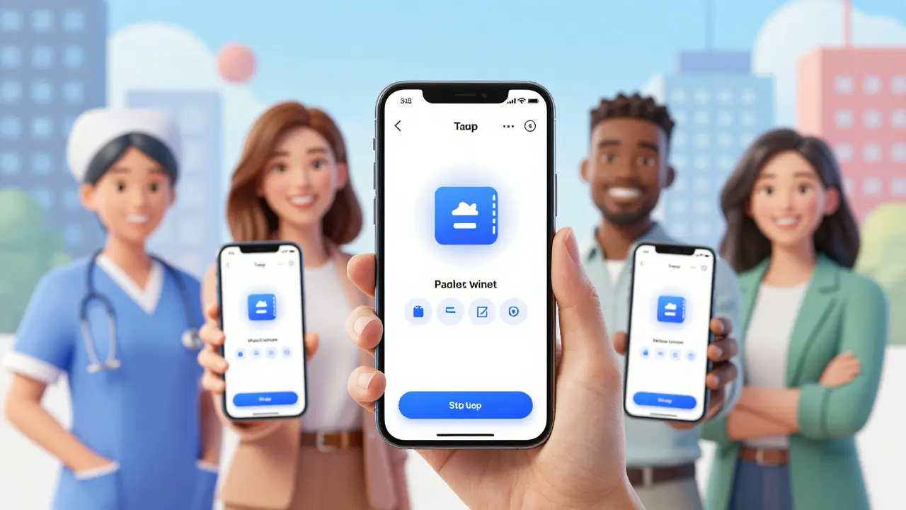 Diverse users smiling while completing easy crypto wallet setup on their smartphones with animated step-by-step prompts.