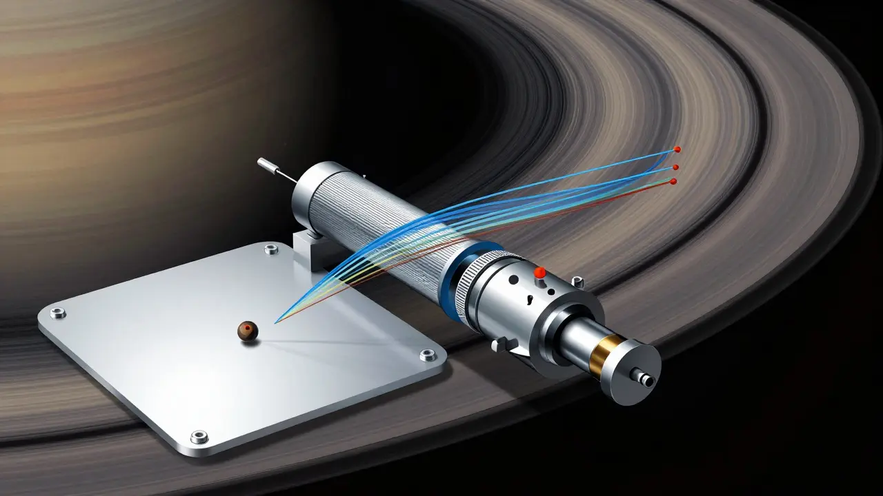 Cassini's Cosmic Dust Analyzer measuring particles in Saturn's rings.