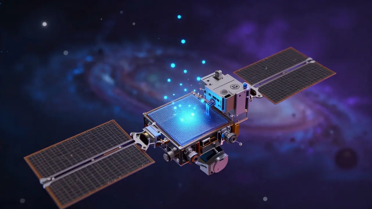 Futuristic sensor detecting 10nm dust particles in deep space.