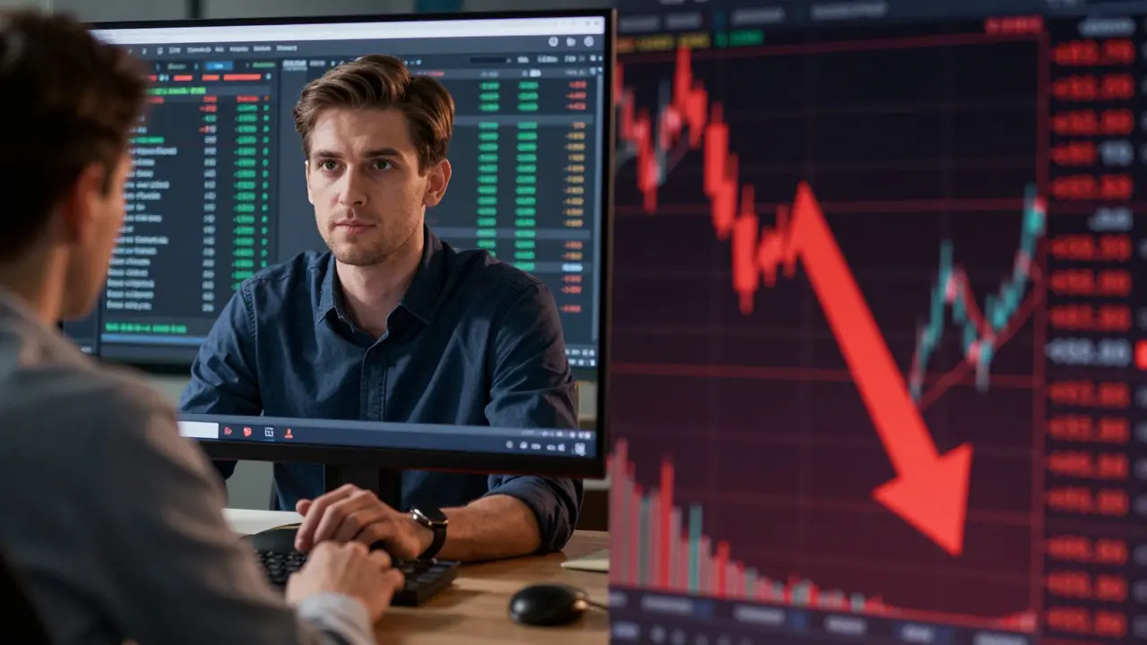 Split image of disciplined trader versus chaotic market swings, symbolizing risk management vs. chaos.