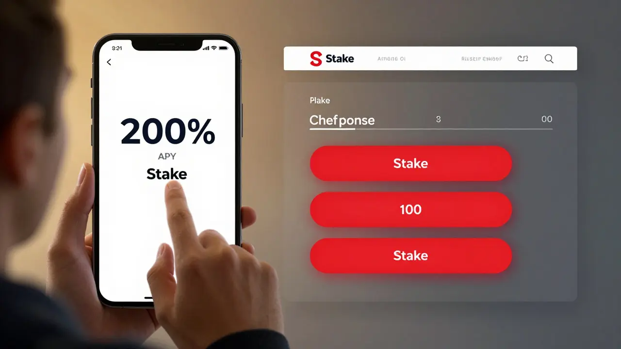 A user clicks 'Stake' on a DeFi app while behind the scenes, the interface turns sinister and the wallet balance vanishes.