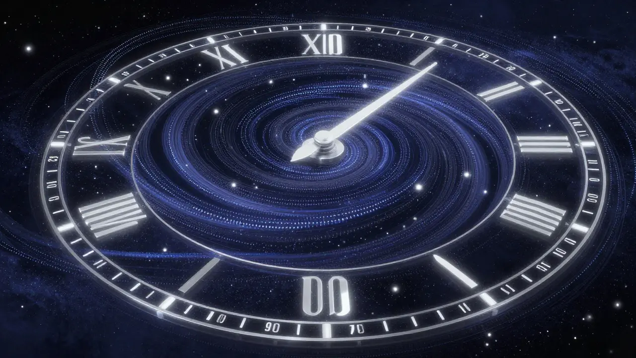 An endless clock with flashing wallet addresses representing slot leader selection in Cardano's blockchain.