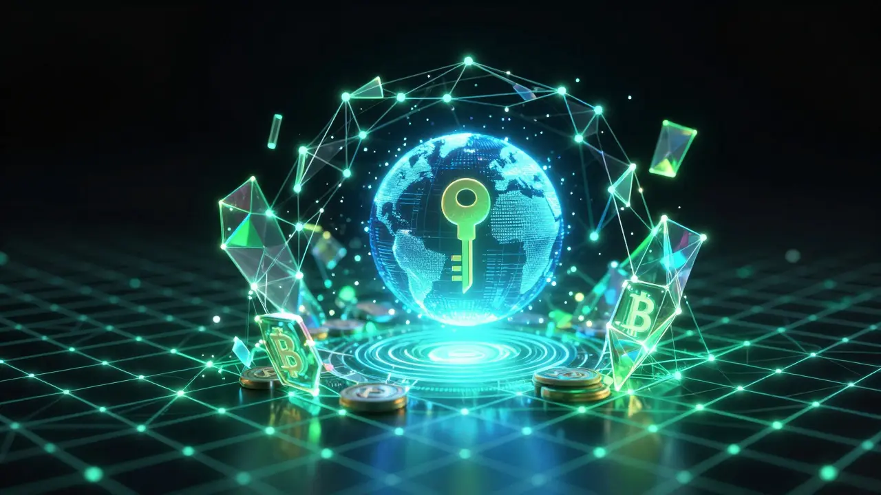 A digital network of DeFi nodes being integrated into a structured government grid.