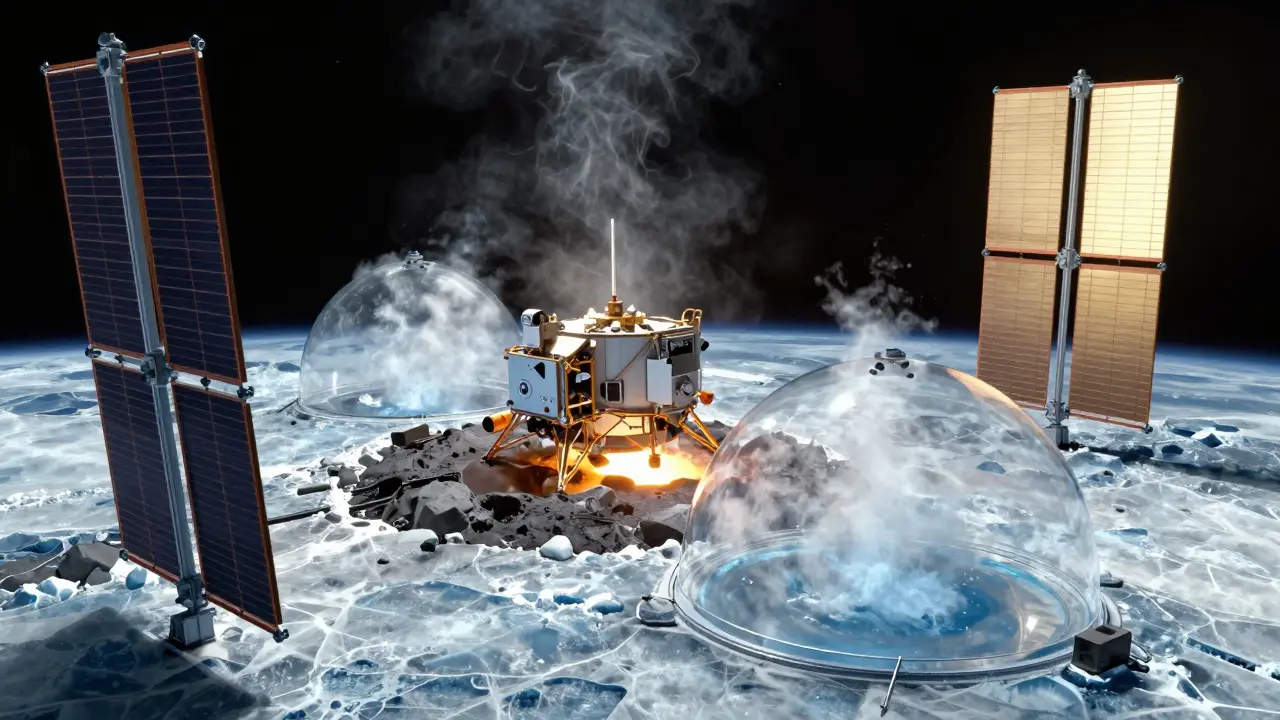 Solar system processing ice asteroid into water vapor fuel