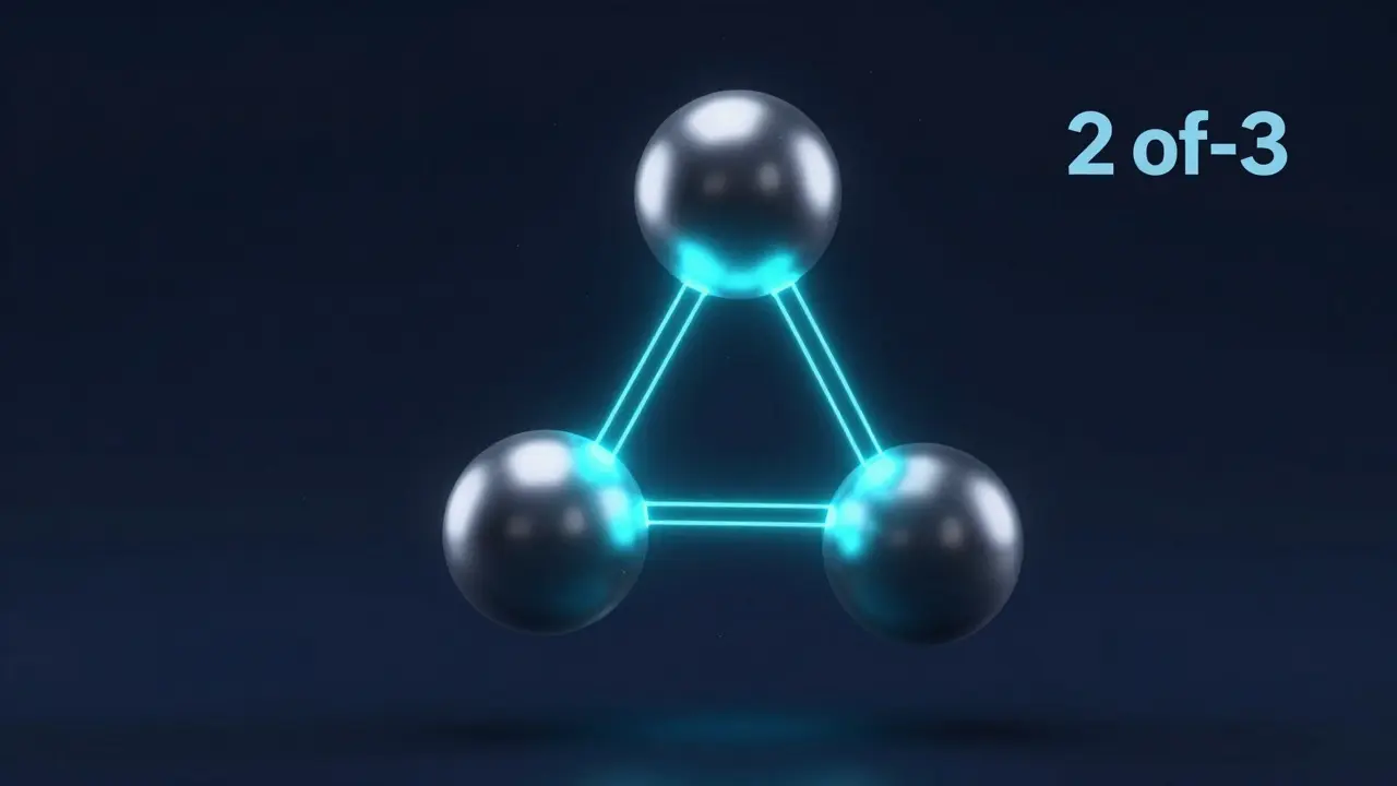 Abstract 3D graphic showing two active keys securing a digital vault
