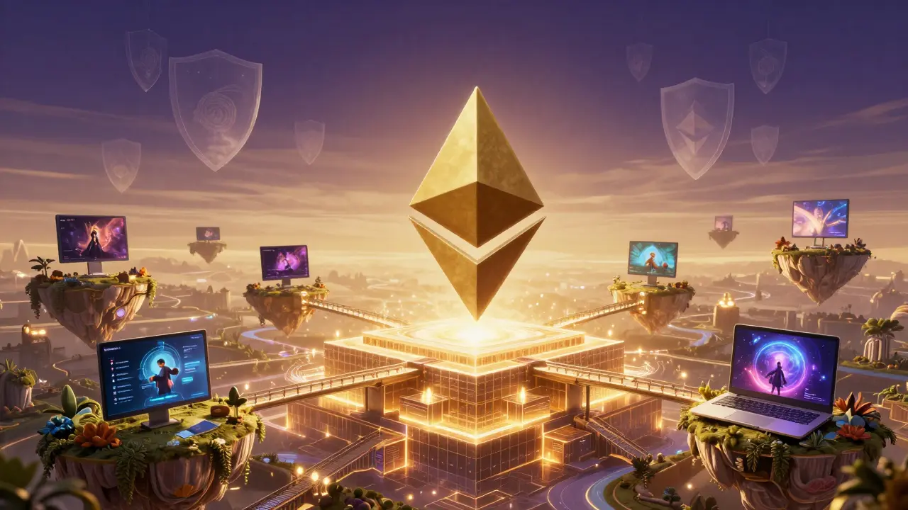 Digital landscape of apps resting on Ethereum blockchain foundation