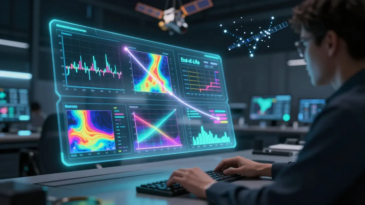 Holographic AI data models predicting satellite power end-of-life