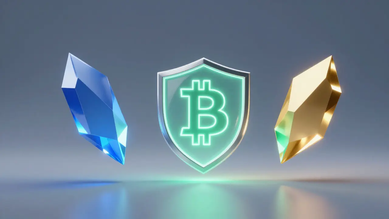 Abstract visualization of multi-signature keys unlocking Bitcoin security