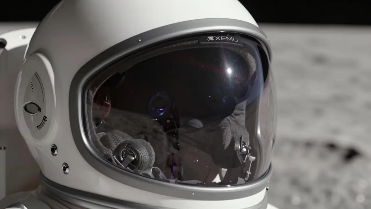 Close-up of advanced AxEMU helmet visor for lunar missions