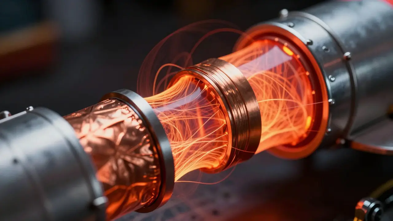 Close-up of aerospace materials resisting extreme heat and pressure stress