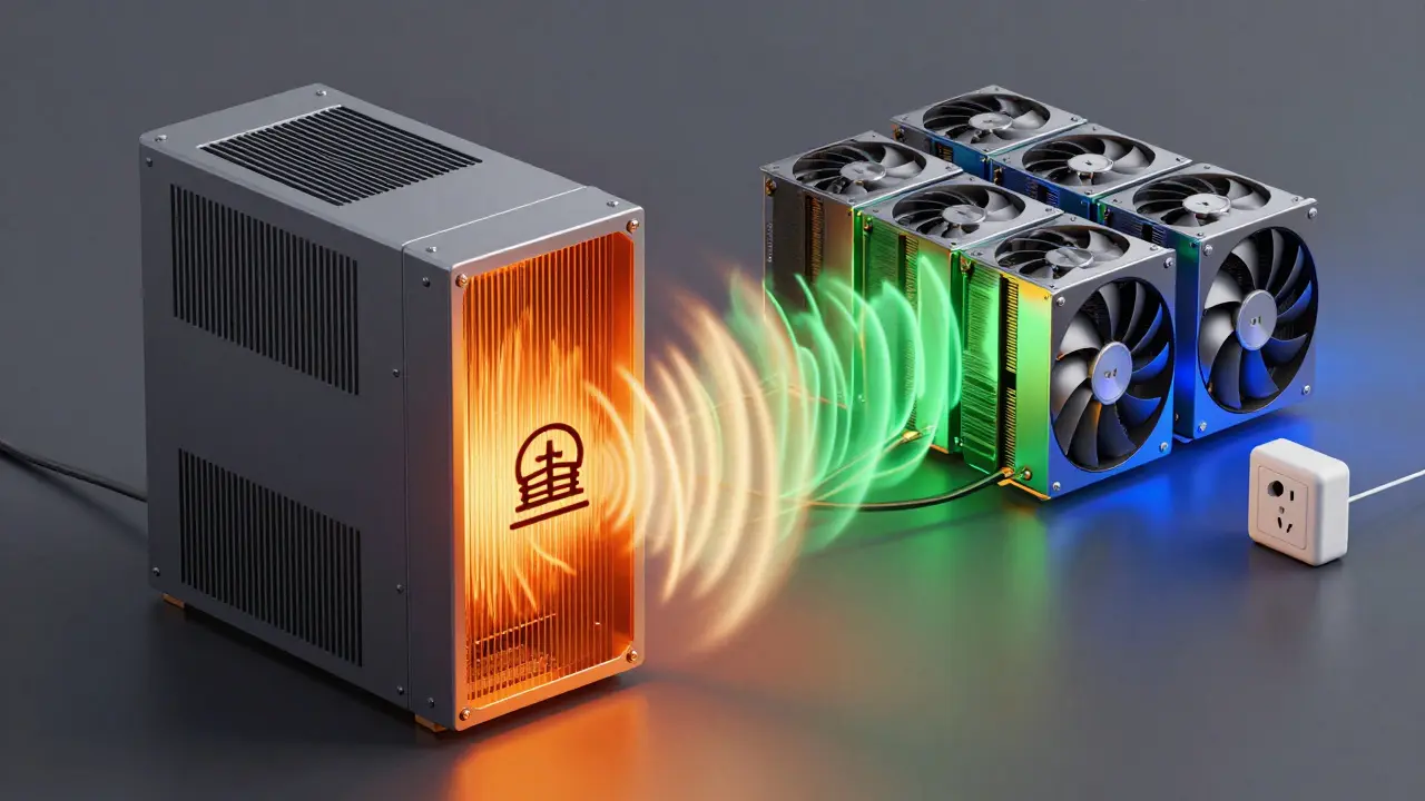 Comparison of loud ASIC heat vs quiet GPU setup