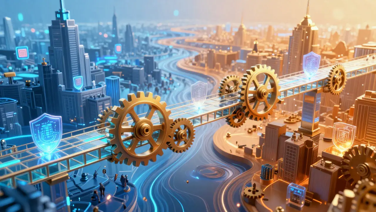 Crystalline bridge connecting two blockchain landscapes securely