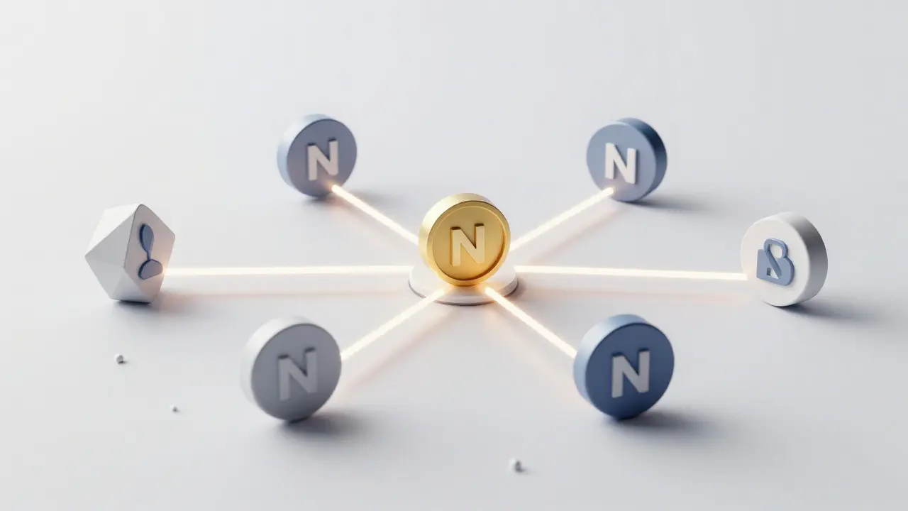 Geometric NFTs connected by luminous bridges in a social graph