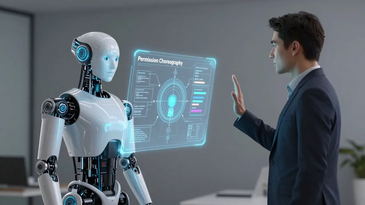 Human supervising an AI agent's plan via holographic display