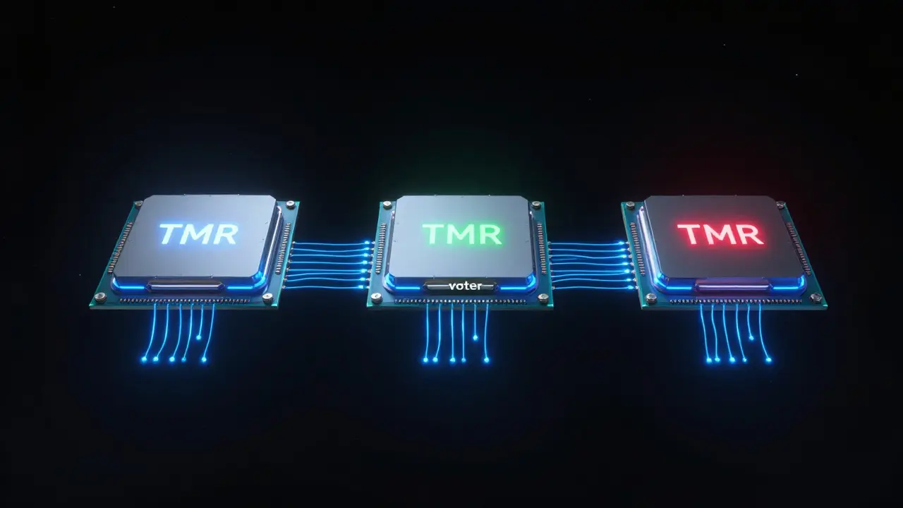 Three processors using TMR to filter out errors