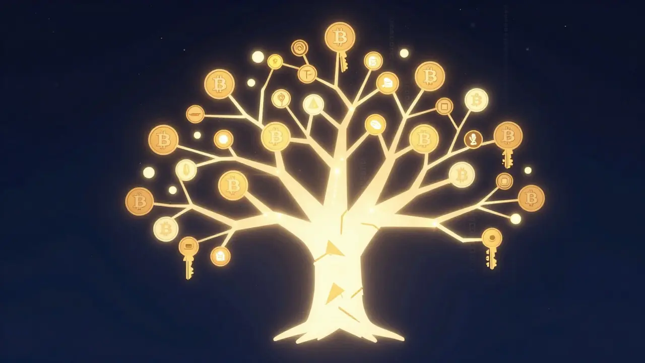 Abstract 3D visualization of cryptographic key generation tree