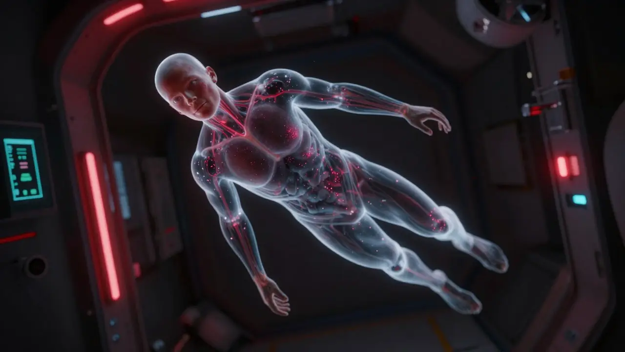 Astronaut experiencing microgravity health effects