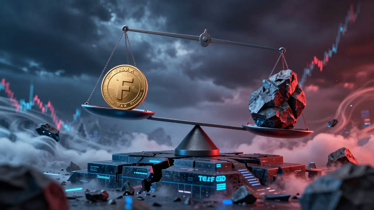 Balance scale showing stablecoin stability and risk