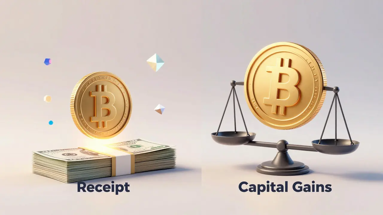 Conceptual graphic showing income tax and capital gains on crypto