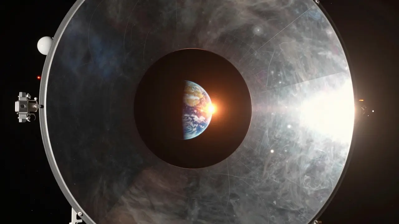 Conceptual view of HWO using starshades to image an Earth-like exoplanet