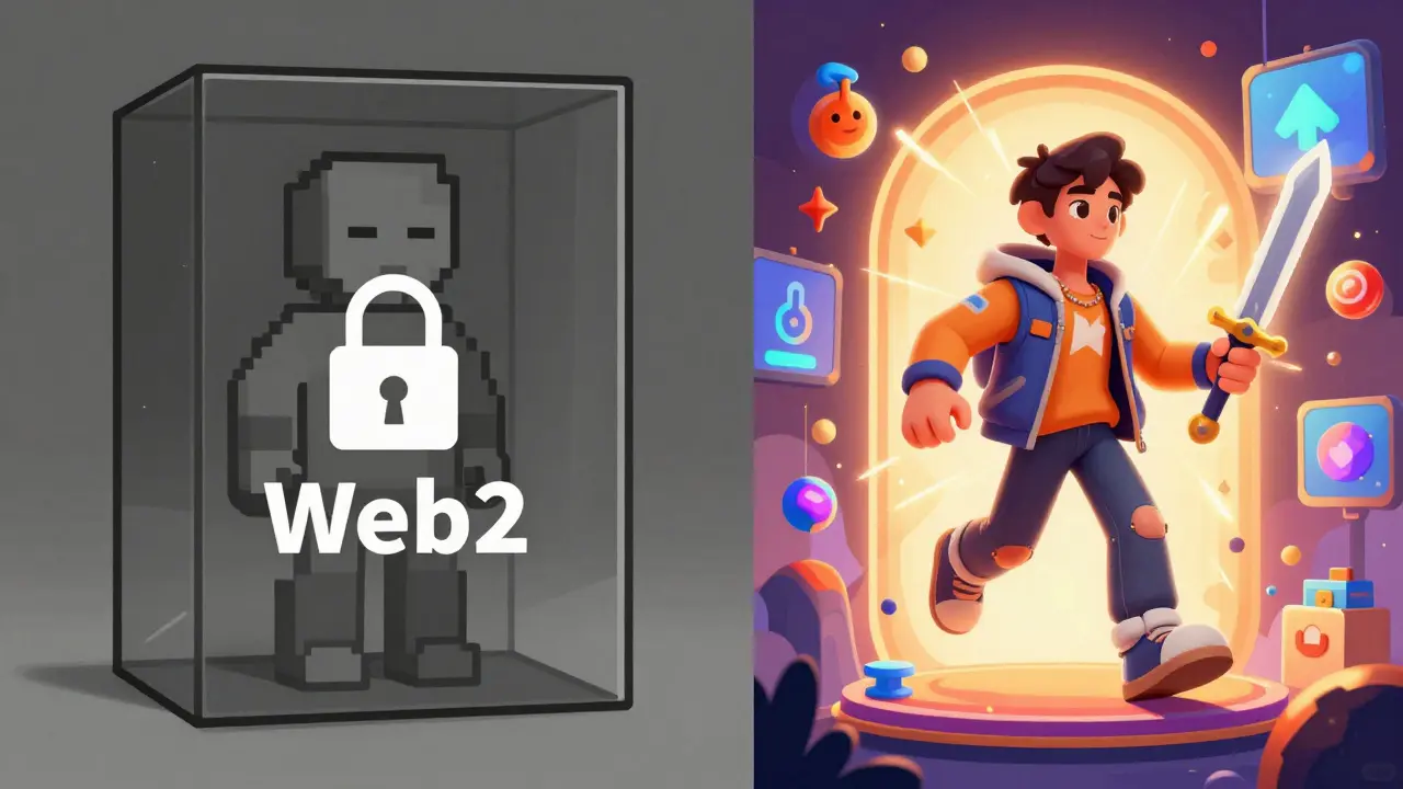 Contrast between trapped static Web2 avatar and free 3D Web3 avatar