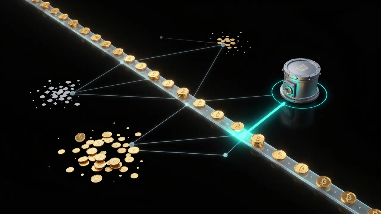 Digital visualization of tracing stolen crypto through blockchain