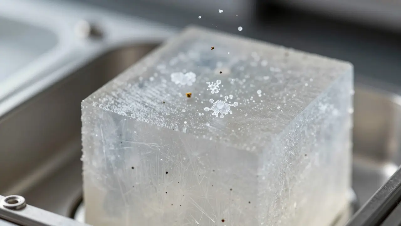 Silica aerogel capturing microscopic ice particles