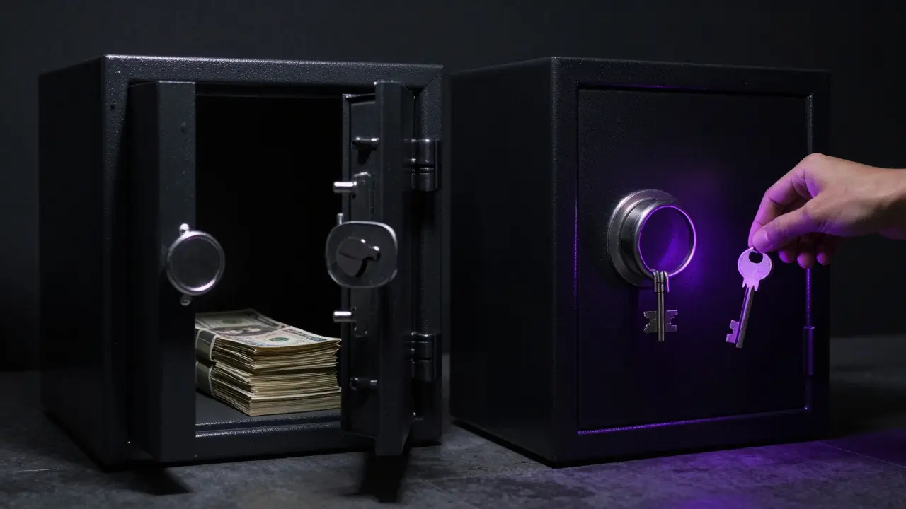 Two safes illustrating decoy vs hidden wallet via passphrase