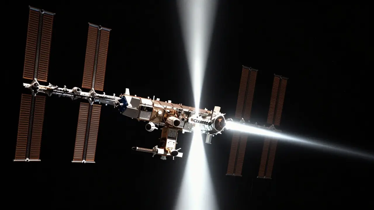 A high-precision satellite emitting stable light beams to calibrate other orbiting instruments.