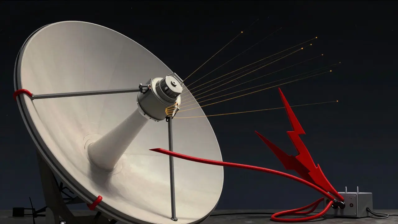 Antenna being overwhelmed by strong fake red signals hiding weak real satellite signals