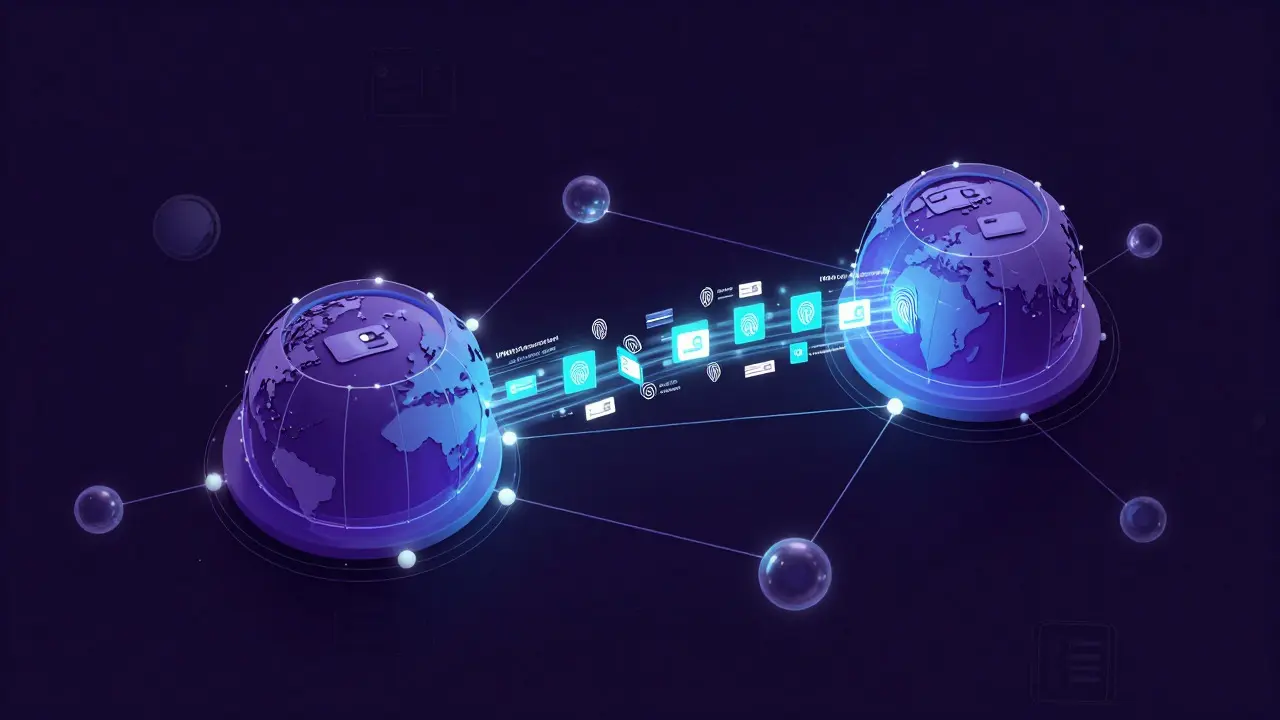 Network diagram showing secure data tunnels connecting regulated exchanges and isolated self-custody nodes