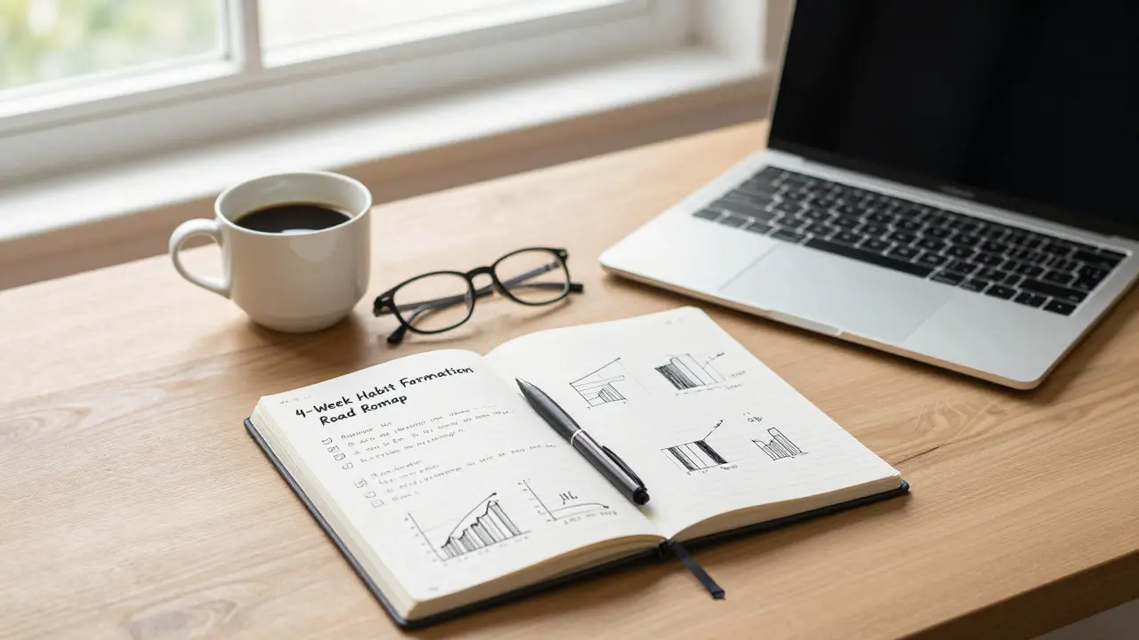 Organized desk with open notebook and checklist under natural daylight
