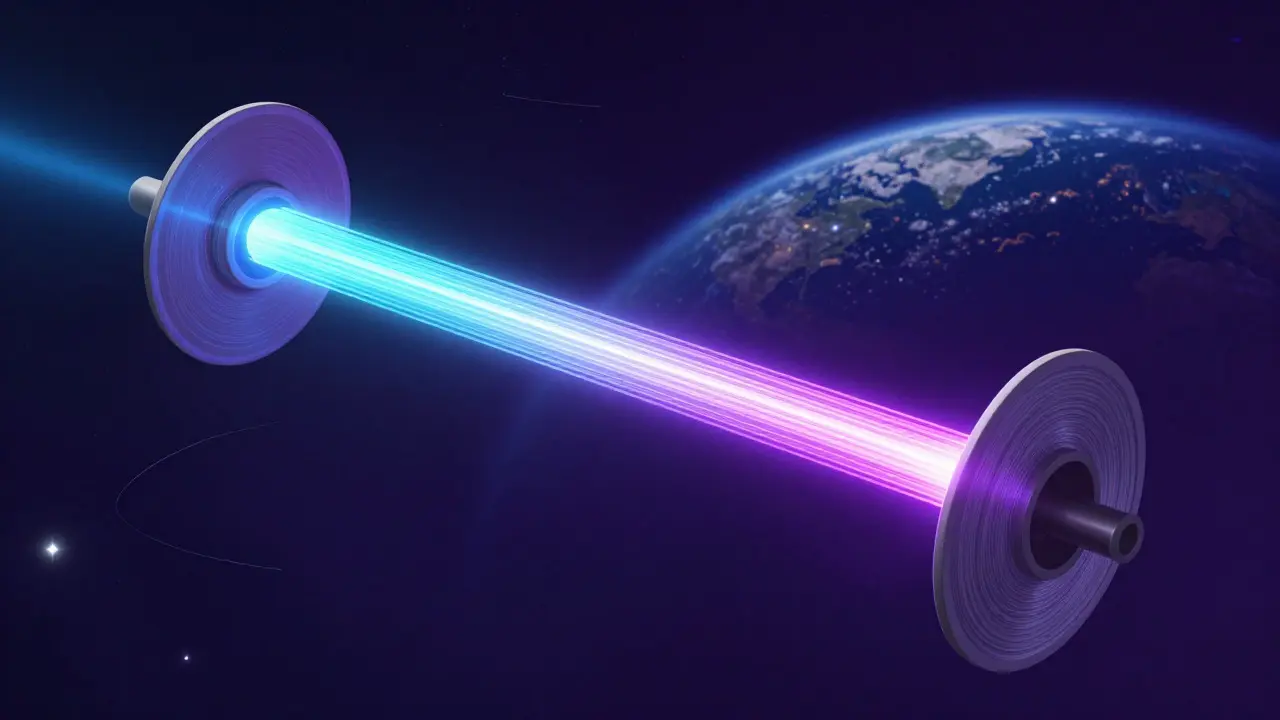 Pristine space-made optical fiber transmitting clear light signal