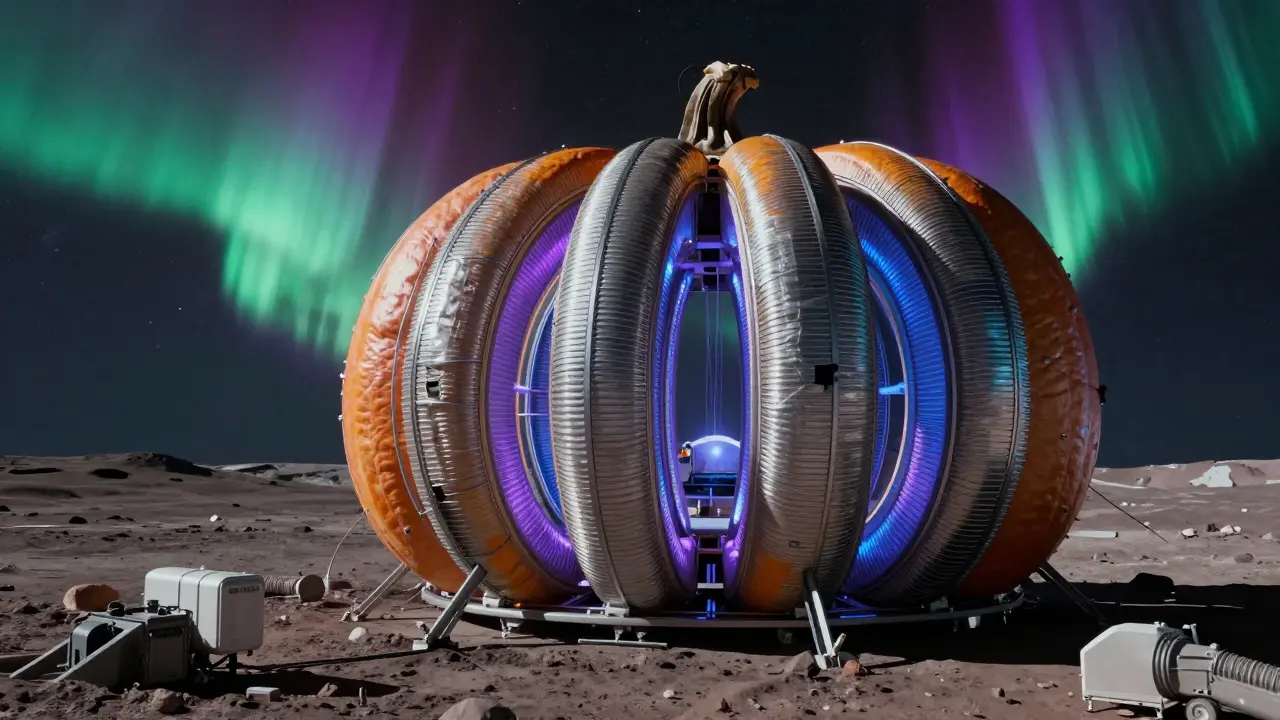Pumpkin configuration magnetic shield protecting a habitat during a solar storm