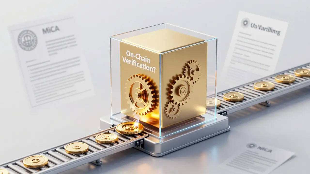 Smart contract mechanism releasing tokens from a transparent glass block on a blockchain.