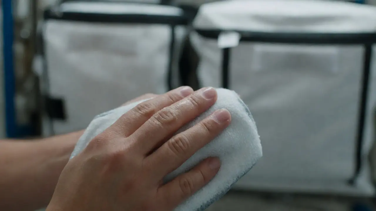 Astronaut taking a sponge bath with no-rinse soap