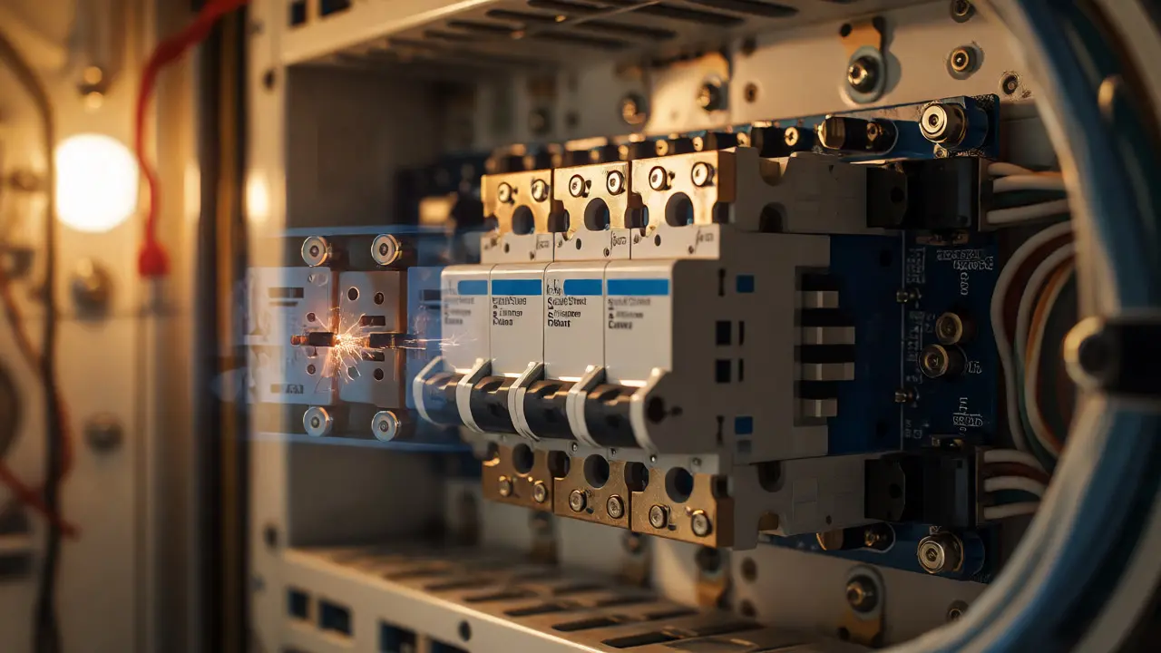 Solid-state circuit breaker inside a spacecraft preventing electrical arcs