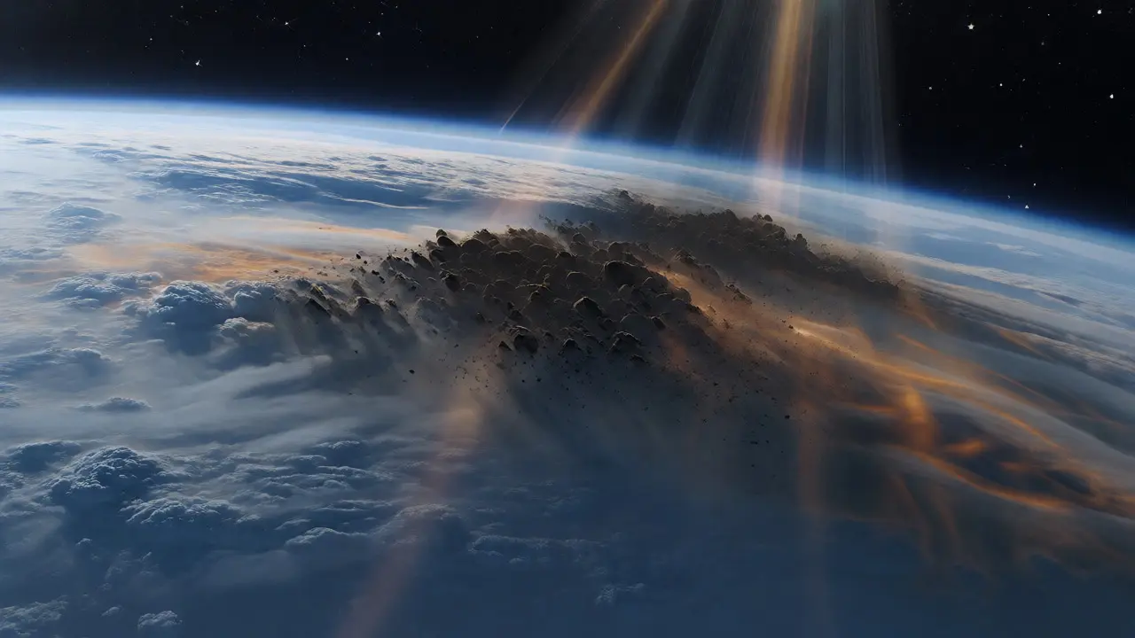 Stratospheric soot particles trapping heat above cloud layers near satellites.