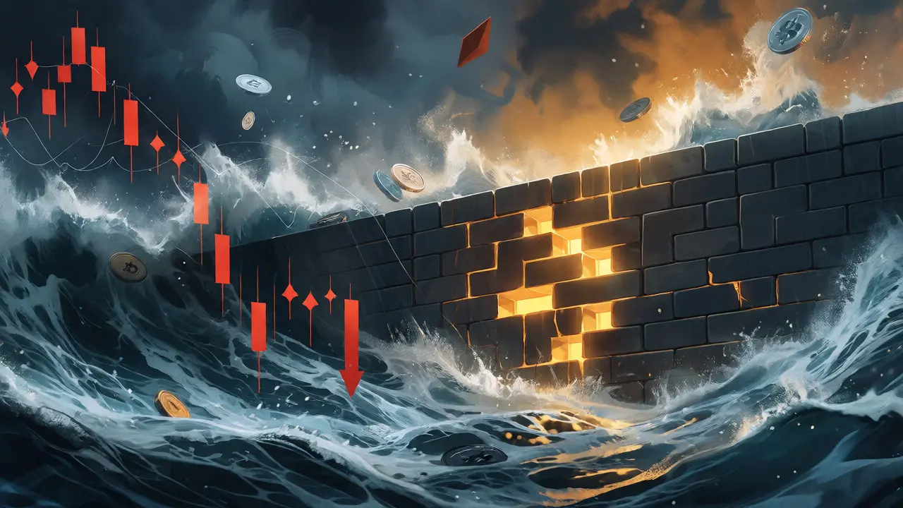 Sturdy dam holding back a chaotic cryptocurrency market wave