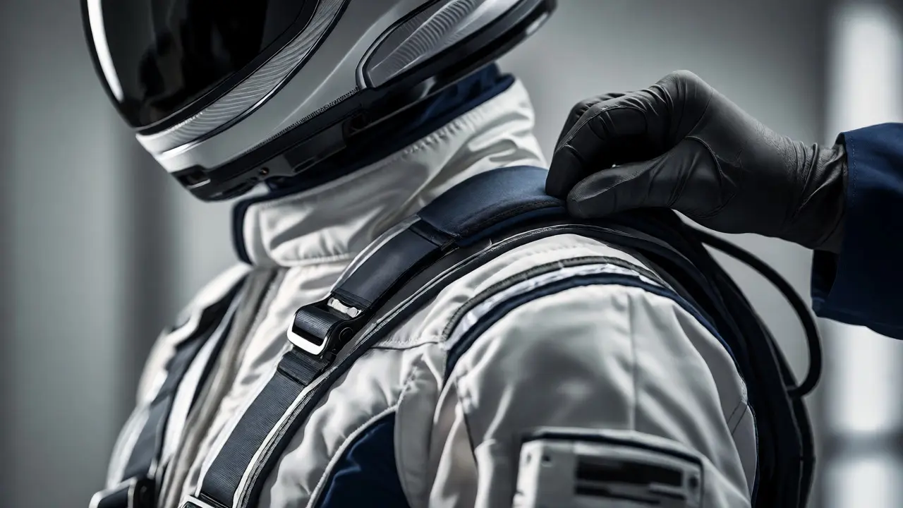Close-up of a technician adjusting a custom-fit spaceflight suit.