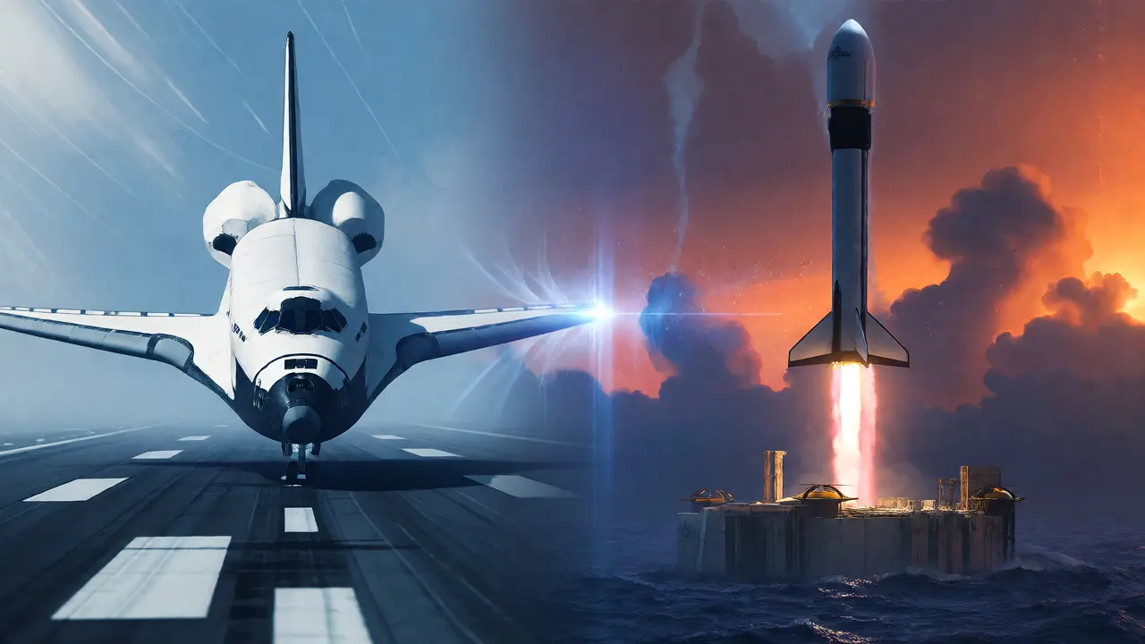 Comparison of Space Shuttle glide and Falcon 9 vertical landing