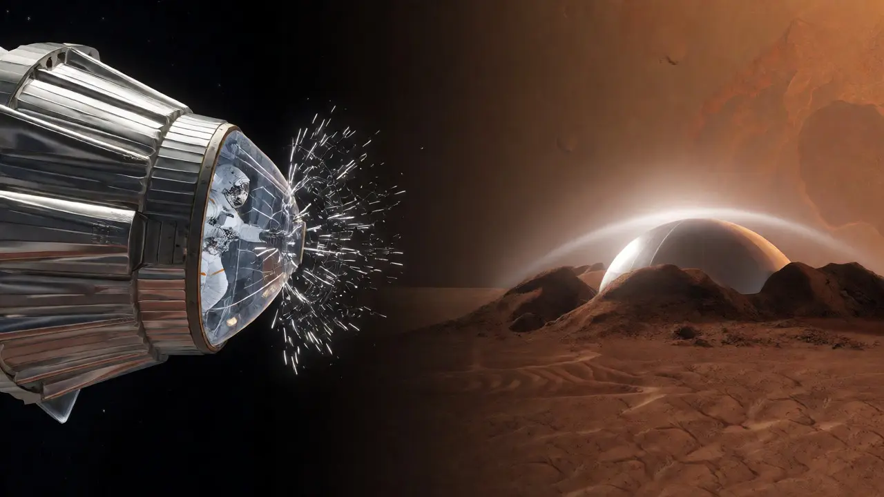 Comparison of spacecraft metal shielding versus Martian regolith protection against radiation.