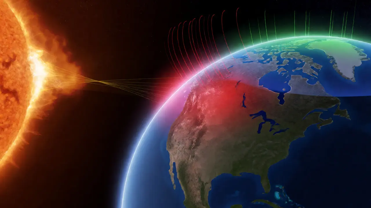 Diagram showing solar flare X-rays causing ionospheric radio blackouts