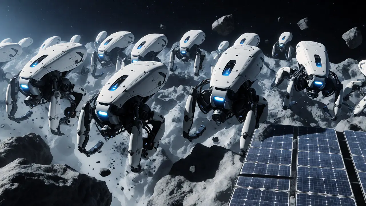 Robotic miners on asteroid