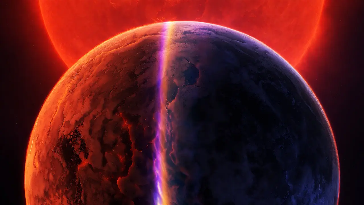 Tidally locked planet TRAPPIST-1e showing extreme day-night temperature contrast